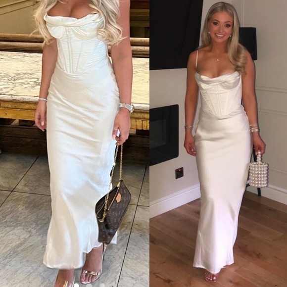 House of CB CHARMAINE IVORY CORSET MAXI DRESS white XS NWOT - Picture 2 of 13